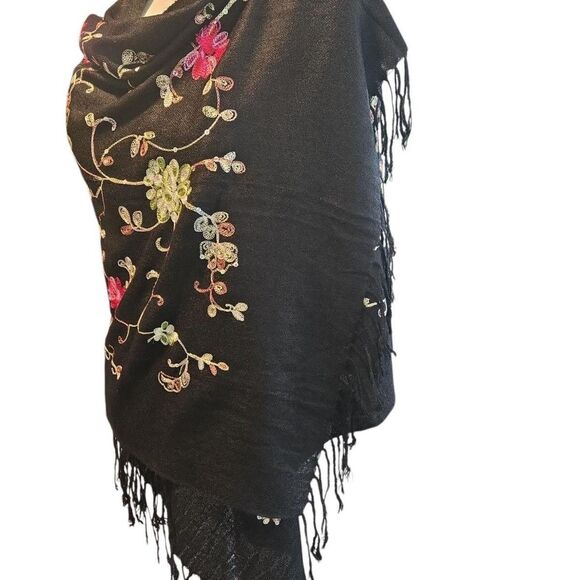 Handmade embriodery Women's Black and Pink Scarf-wraps sequins egyp - Picture 2 of 6